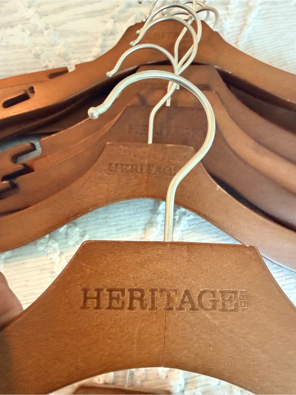 HERITAGE Brown Wooden Hangers - Set of 12 Premium Closet Hangers